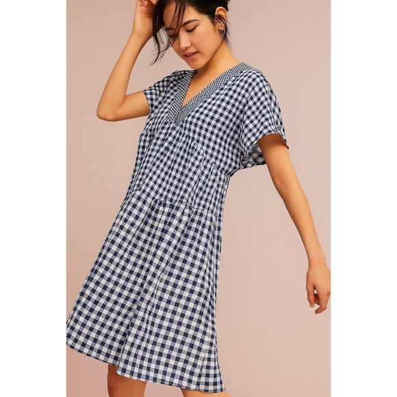 Anthropologie 11.1 TYLHO Women's Size XL Blue White Gingham Tunic‎ Dress - Picture 11 of 11